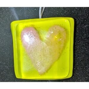 Green Fused Glass Heart Pendant & 18K White Gold-Plated Chain 17 inches